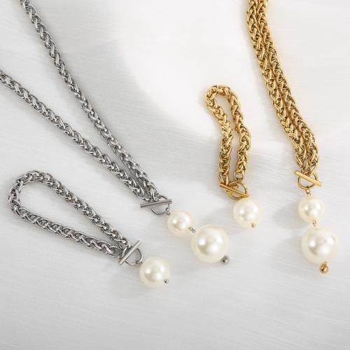 Edelstahl Schmucksets, 304 Edelstahl, mit Kunststoff Perlen, Modeschmuck & verschiedene Stile für Wahl & für Frau, keine, verkauft von PC
