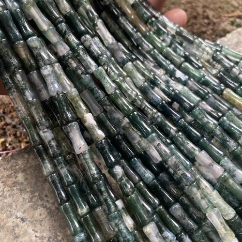 Grânulos de ágata musgo natural, Ágata musgo, Bamboo, DIY, verde, 5x12mm, Aprox 31PCs/Strand, vendido para Aprox 39 cm Strand
