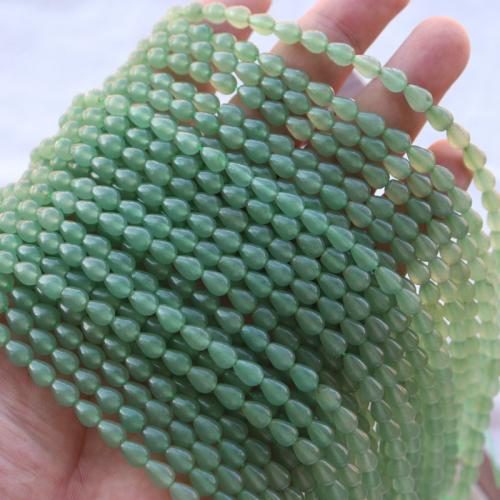Perline avventurina, avventurina verde, Lacrima, lucido, DIY, verde, 5x7mm, Appross. 55PC/filo, Venduto per Appross. 39 cm filo