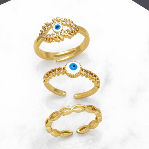 Evil Eye Smykker Finger Ring, Messing, forgyldt, mode smykker & forskellige design til valg & Micro Pave cubic zirconia, flere farver til valg, nikkel, bly & cadmium fri, Ring inner diameter:17mm, Solgt af PC