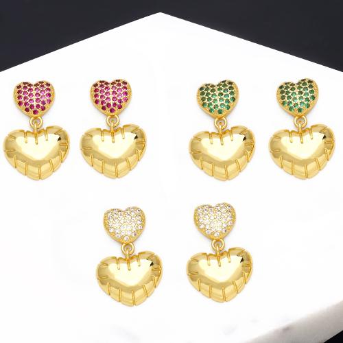 Cubic Zirconia Micro Pave Brass Earring, Heart, plated, fashion jewelry & micro pave cubic zirconia, more colors for choice, nickel, lead & cadmium free, 23x15mm, Sold By Pair