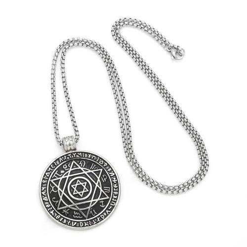 Tibetan Style Jewelry Necklace, with 304 Stainless Steel Chain, Round, plated, fashion jewelry, silver color, nickel, lead & cadmium free, 49x30mm, Length:70 cm, Sold By PC