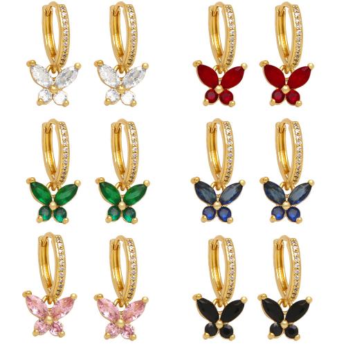 Cubic Zirconia Micro Pave Brass Earring, Butterfly, plated, fashion jewelry & micro pave cubic zirconia, more colors for choice, nickel, lead & cadmium free, 24x12mm, Sold By Pair