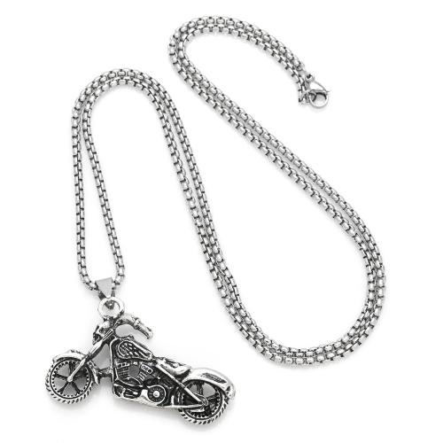 Tibetan Style Jewelry Necklace, with 304 Stainless Steel Chain, Motorcycle, plated, fashion jewelry, silver color, nickel, lead & cadmium free, 47x30mm, Length:70 cm, Sold By PC