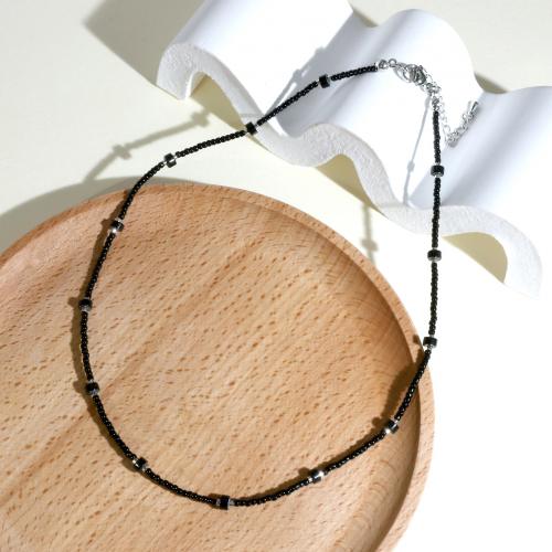 Glass Beads Necklaces with Gemstone with 5cm extender chain handmade fashion jewelry & for woman black nickel lead & cadmium free Length Approx 40 cm Sold By PC
