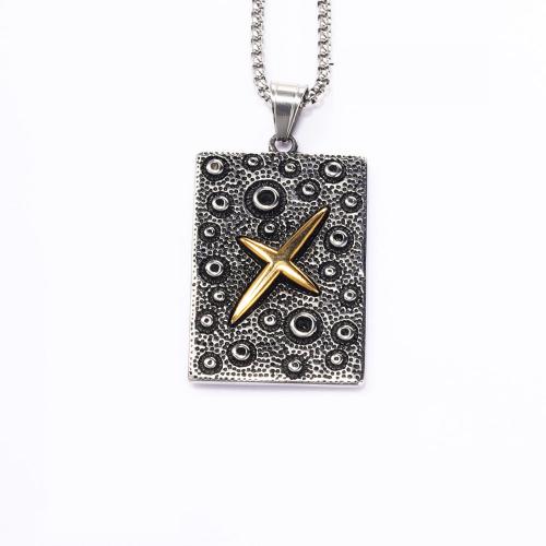 Sweater Chain Necklace, Titanium Steel, Square, plated, fashion jewelry & for man, original color, nickel, lead & cadmium free, Pendant:59x32mm, Length:Approx 600 mm, Sold By PC