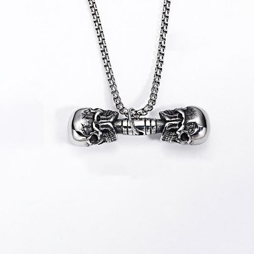 Sweater Chain Necklace, Titanium Steel, Skull, polished, fashion jewelry & for man, original color, nickel, lead & cadmium free, Pendant:15x52mm, Length:Approx 600 mm, Sold By PC