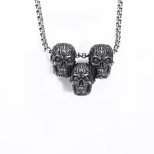 Sweater Chain Necklace, Titanium Steel, Skull, Antique finish, fashion jewelry & for man, original color, nickel, lead & cadmium free, Pendant:30x30mm, Hole:Approx 1mm, Length:Approx 600 mm, Sold By PC