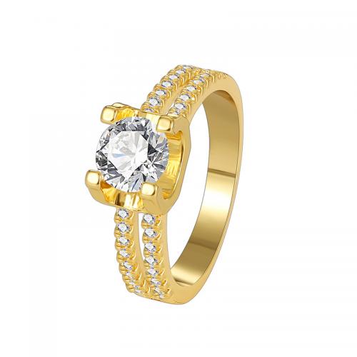 Cubic Zirconia Micro Pave Brass Ring plated & micro pave cubic zirconia & for woman golden Sold By PC
