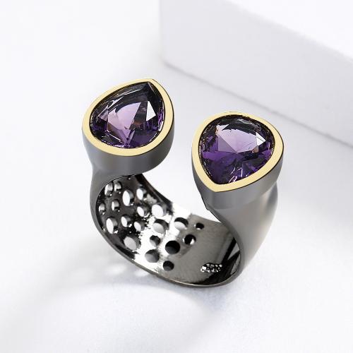 Brass Finger Ring with Rhinestone fashion jewelry & for woman Sold By PC