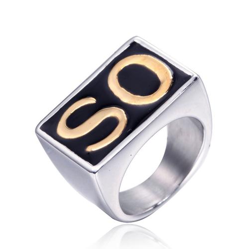 Titanium Steel Finger Ring Vacuum Ion Plating fashion jewelry  & for man & enamel 17mm Sold By PC