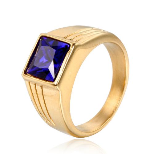 Ring Finger Titantium stali, ze Szkło, biżuteria moda & różnej wielkości do wyboru & dla człowieka, dostępnych więcej kolorów, sprzedane przez PC