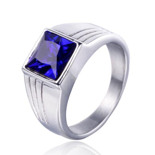 Ring Finger Titantium stali, ze Szkło, biżuteria moda & różnej wielkości do wyboru & dla człowieka, dostępnych więcej kolorów, sprzedane przez PC