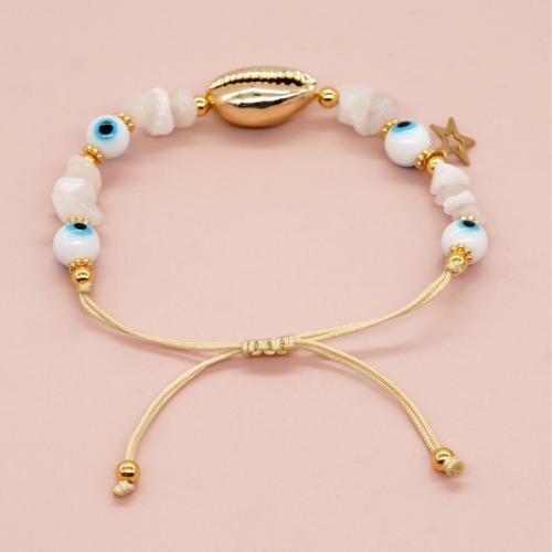 Evil Eye Jewelry Bracelet Lampwork with Knot Cord & White Chalcedony & Brass & Zinc Alloy gold color plated Adjustable & fashion jewelry & for woman mixed colors Length Approx 28 cm Sold By PC