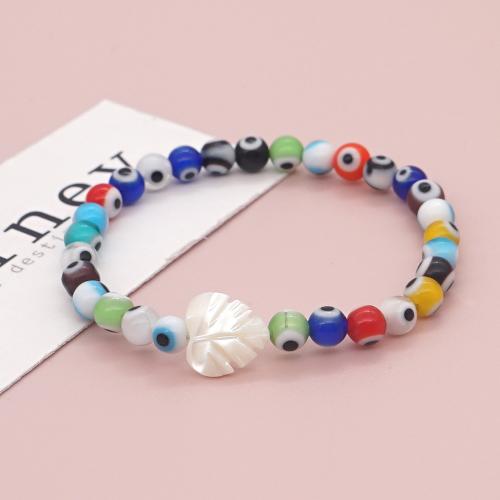Evil Eye Jewelry Bracelet Lampwork with White Shell Leaf fashion jewelry & Unisex mixed colors Length Approx 18 cm Sold By PC