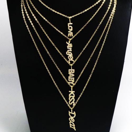 Brass Necklace with Cubic Zirconia with 5cm extender chain gold color plated fashion jewelry & for woman nickel lead & cadmium free Length Approx 45 cm Sold By PC