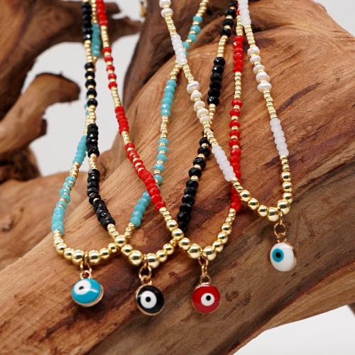 Evil Eye Jewelry Necklace, Crystal, with Seedbead & Brass & Tibetan Style, with 5cm extender chain, gold color plated, fashion jewelry & for woman & enamel, more colors for choice, Length:Approx 42 cm, Sold By PC