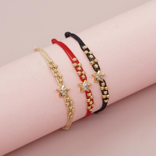 Brass Bracelet & Bangle, with Knot Cord, Star, gold color plated, Adjustable & fashion jewelry & Unisex & with rhinestone, more colors for choice, nickel, lead & cadmium free, 3mm, Length:Approx 28 cm, Sold By PC