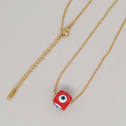 Evil Eye Jewelry Necklace, Lampwork, with Tibetan Style, with 5cm extender chain, Square, gold color plated, fashion jewelry & for woman, more colors for choice, Length:Approx 42 cm, Sold By PC
