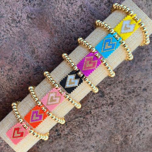Glass Beads Bracelet, Brass, with Seedbead, Rectangle, gold color plated, fashion jewelry & for woman, more colors for choice, nickel, lead & cadmium free, Length:Approx 18 cm, Sold By PC