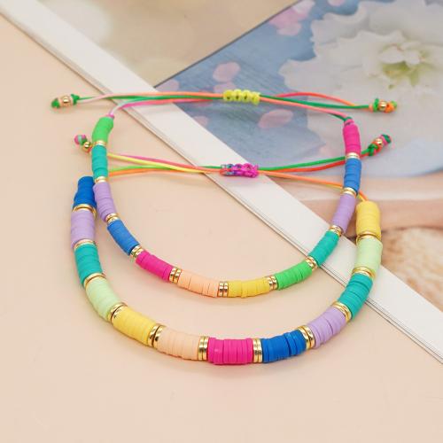 Fashion Bracelet & Bangle Jewelry, Polymer Clay, with Knot Cord & Brass, gold color plated, Adjustable & fashion jewelry & Unisex, more colors for choice, Length:Approx 28 cm, Sold By PC