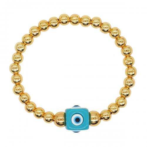 Evil Eye Jewelry Bracelet, Tibetan Style, with Lampwork, Square, gold color plated, fashion jewelry & Unisex, more colors for choice, nickel, lead & cadmium free, 12mm, Length:Approx 17.5 cm, Sold By PC