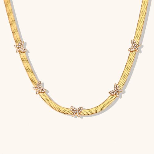 Stainless Steel Jewelry Necklace, 316L Stainless Steel, with 1.97inch extender chain, 18K gold plated, fashion jewelry & for woman & with rhinestone, nickel, lead & cadmium free, Length:Approx 15.74 Inch, Sold By PC