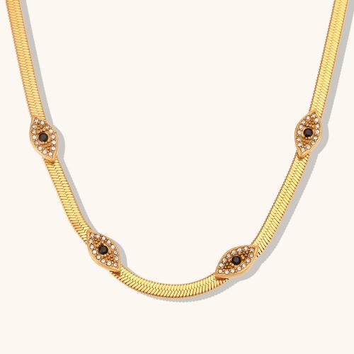 Evil Eye Jewelry Necklace 316L Stainless Steel with 1.97inch extender chain 18K gold plated fashion jewelry & for woman & with rhinestone nickel lead & cadmium free Length Approx 15.74 Inch Sold By PC