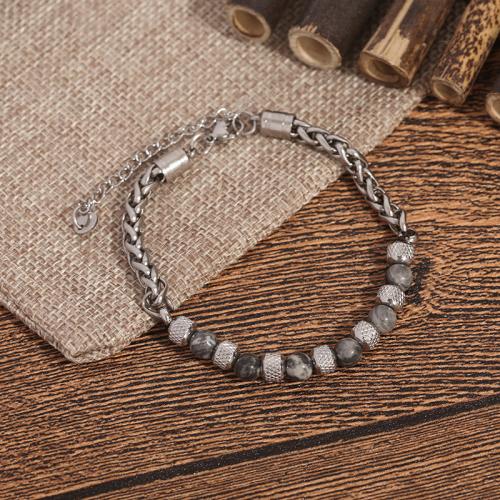 Couple Bracelet and Bangle, 304 Stainless Steel, with Natural Stone, with 5cm extender chain, handmade, fashion jewelry & Unisex, nickel, lead & cadmium free, Length:Approx 18 cm, Sold By PC