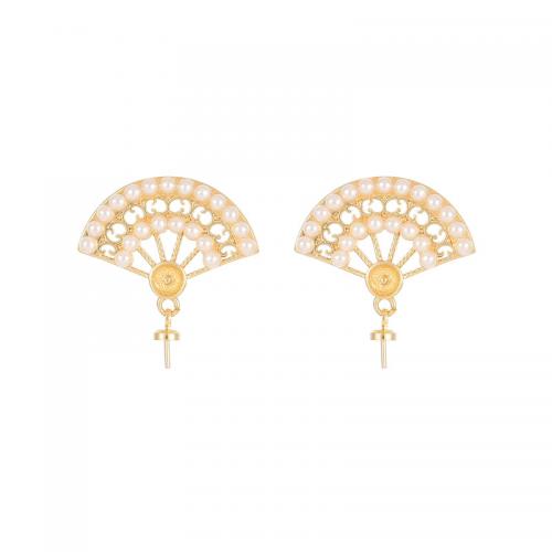 Brass Earring Stud Component gold color plated DIY & with rhinestone nickel lead & cadmium free Sold By Pair