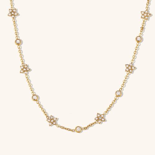 Stainless Steel Jewelry Necklace, 316L Stainless Steel, with 1.97inch extender chain, 18K gold plated, fashion jewelry & for woman & with rhinestone, nickel, lead & cadmium free, Length:Approx 15.74 Inch, Sold By Pair
