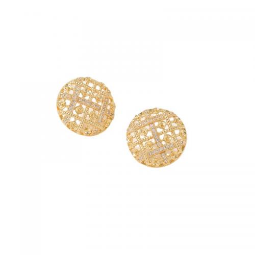 Brass Earring Stud Component gold color plated DIY & micro pave cubic zirconia nickel lead & cadmium free Sold By Pair