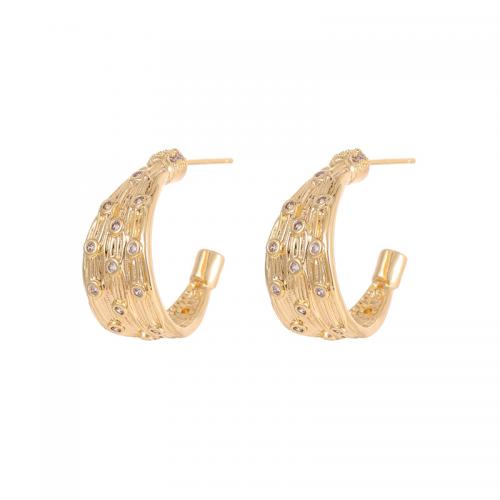 Brass Earring Stud Component, gold color plated, DIY & different styles for choice & micro pave cubic zirconia, nickel, lead & cadmium free, Sold By Pair