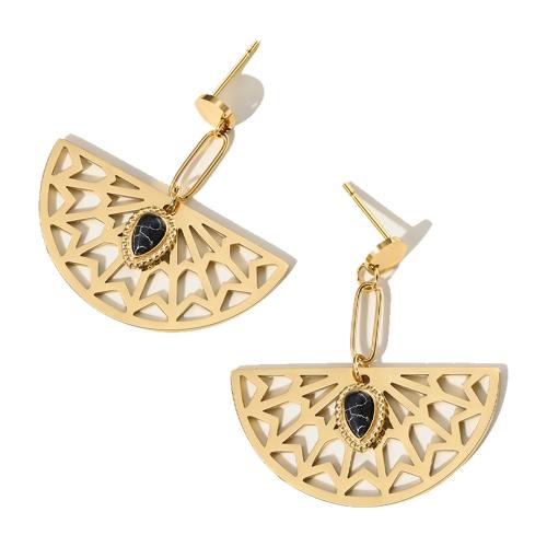 Stainless Steel Drop Earring 304 Stainless Steel with Natural Stone 14K gold plated fashion jewelry & for woman golden Sold By Pair