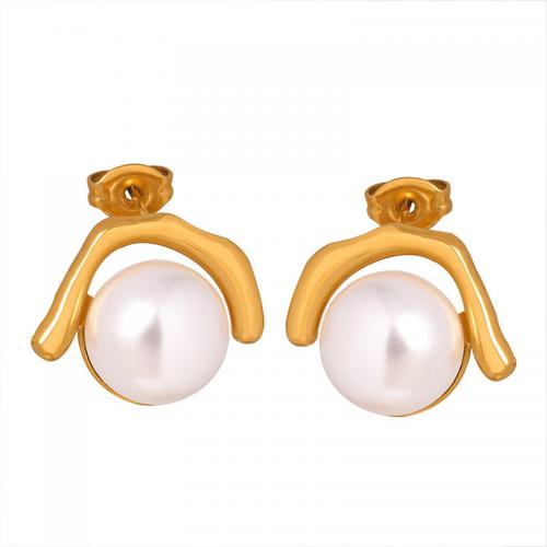 Boucle d'oreille Acier Titane, avec perle de plastique, bijoux de mode & pour femme, plus de couleurs à choisir, 12x15mm, Vendu par paire