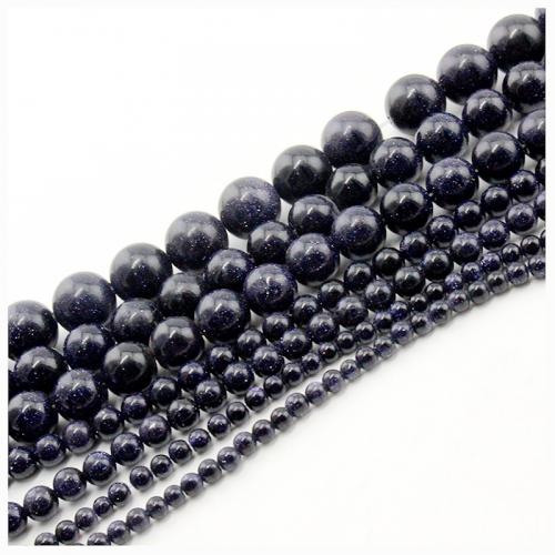 Blå Goldstone perler, Blå Sandsten, Runde, du kan DIY & forskellig størrelse for valg, mørkeblå, Solgt Per Ca. 38 cm Strand