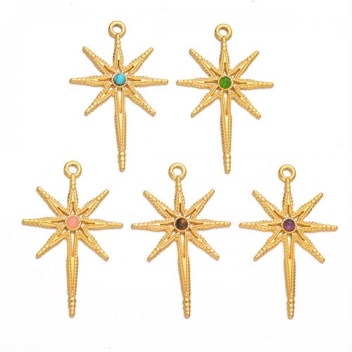 Stainless Steel Pendants 304 Stainless Steel with Natural Stone Eight Point Star gold color plated DIY Sold By Bag
