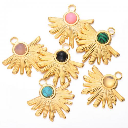 Stainless Steel Pendants 304 Stainless Steel with Natural Stone & turquoise gold color plated DIY Sold By Bag