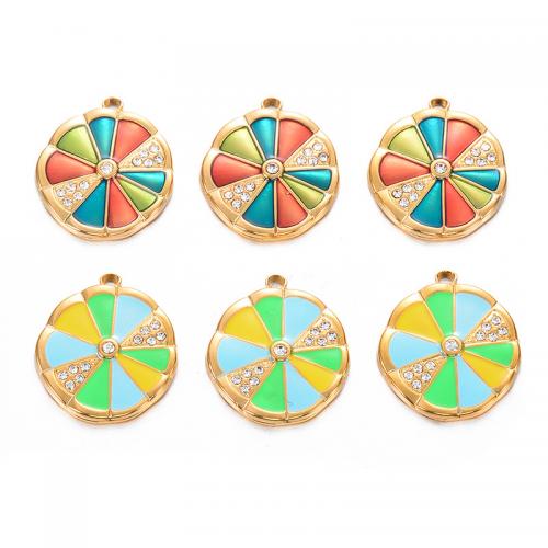 Stainless Steel Pendants, 304 Stainless Steel, Lemon, gold color plated, DIY & enamel & with rhinestone, more colors for choice, 20x24mm, 5PCs/Bag, Sold By Bag