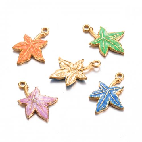Stainless Steel Pendants, 304 Stainless Steel, Maple Leaf, gold color plated, DIY & enamel, more colors for choice, 15x22mm, 5PCs/Bag, Sold By Bag