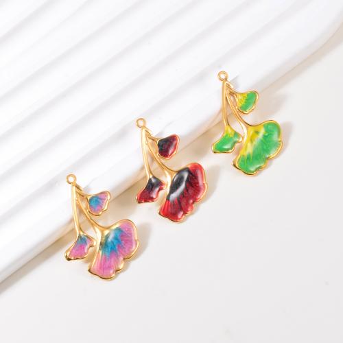 Stainless Steel Pendants 304 Stainless Steel Ginkgo Leaf gold color plated DIY & enamel Sold By Bag