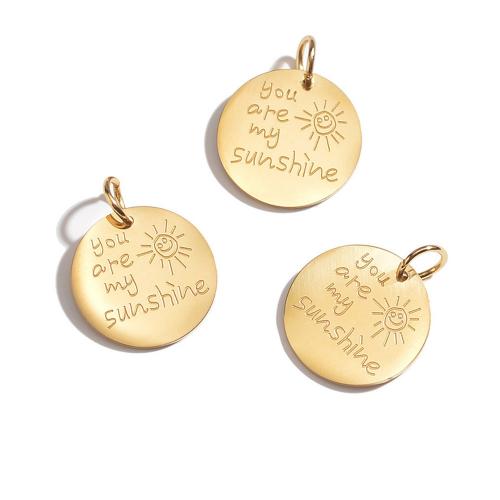 Stainless Steel Pendants, 304 Stainless Steel, Round, gold color plated, DIY, 16x16mm, 5PCs/Bag, Sold By Bag