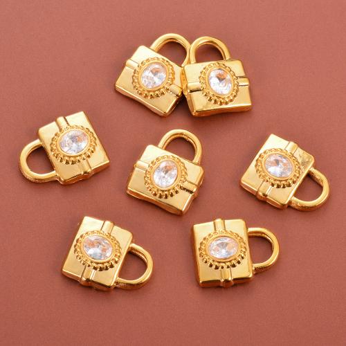 Stainless Steel Pendants, 304 Stainless Steel, with Cubic Zirconia, Lock, gold color plated, DIY, 13x15mm, 5PCs/Bag, Sold By Bag