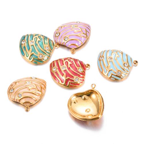 Stainless Steel Pendants, 304 Stainless Steel, Shell, gold color plated, DIY & enamel & with rhinestone, more colors for choice, 20x20mm, 3PCs/Bag, Sold By Bag