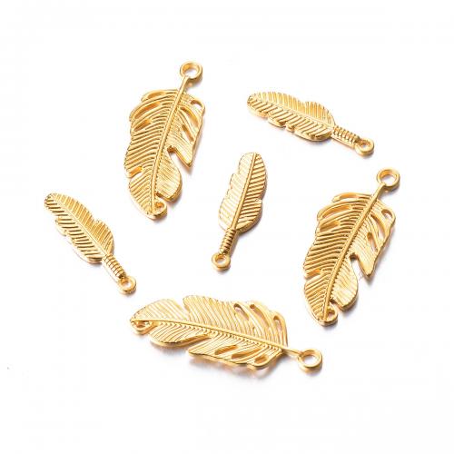Stainless Steel Pendants, 304 Stainless Steel, Feather, gold color plated, DIY & different styles for choice, more colors for choice, 10PCs/Bag, Sold By Bag