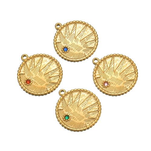 Stainless Steel Pendants, 304 Stainless Steel, Round, gold color plated, DIY & with rhinestone, more colors for choice, 23x25.50mm, 5PCs/Bag, Sold By Bag