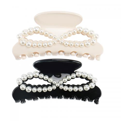 Hair Claw Clips, Acetate, with Plastic Pearl, fashion jewelry, more colors for choice, 90x50mm, Sold By PC