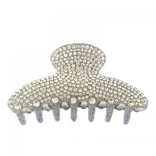 Hair Claw Clips, Acrylic, fashion jewelry & with rhinestone, silver color, 108x44mm, Sold By PC