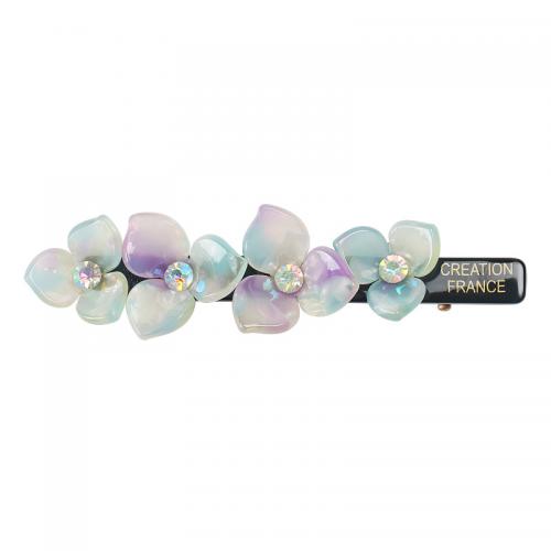 Hair Slide Acetate with Zinc Alloy Flower fashion jewelry & with rhinestone Sold By PC