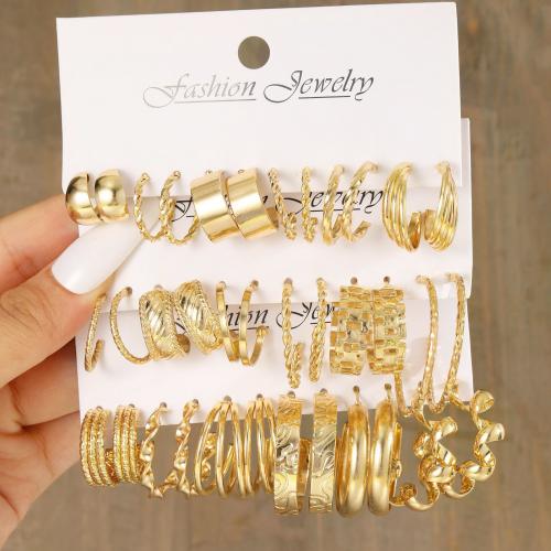 Zinklegierung Ohrringe, 18 Stück & Modeschmuck & für Frau, Goldfarbe, frei von Nickel, Blei & Kadmium, verkauft von setzen